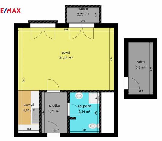 Pronájem bytu 1+kk, Poděbrady, Palackého, 48 m2