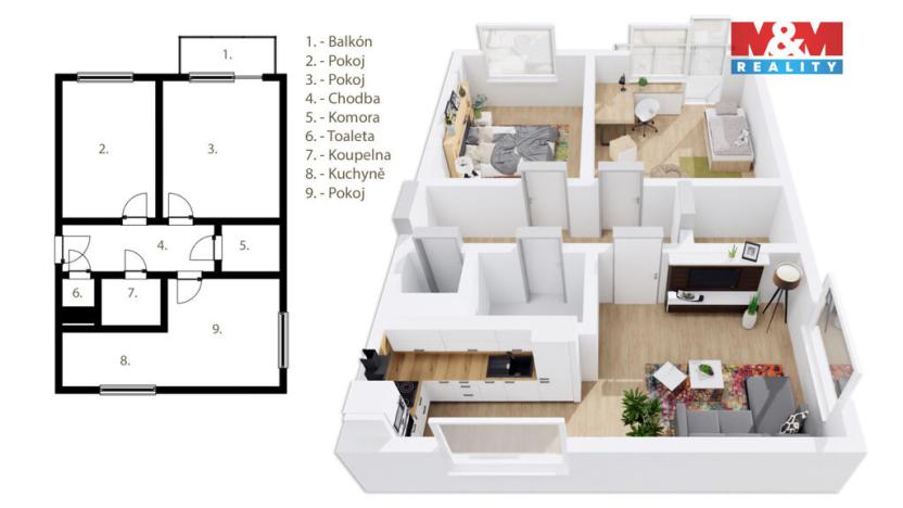 Prodej bytu 3+1, Velká Jesenice, 74 m2