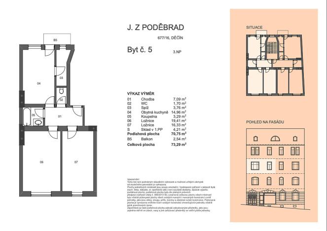 Prodej bytu 2+1, Děčín - Děčín VI-Letná, J. z Poděbrad, 71 m2