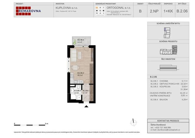 Pronájem bytu 1+kk, Písek, Pražská, 32 m2