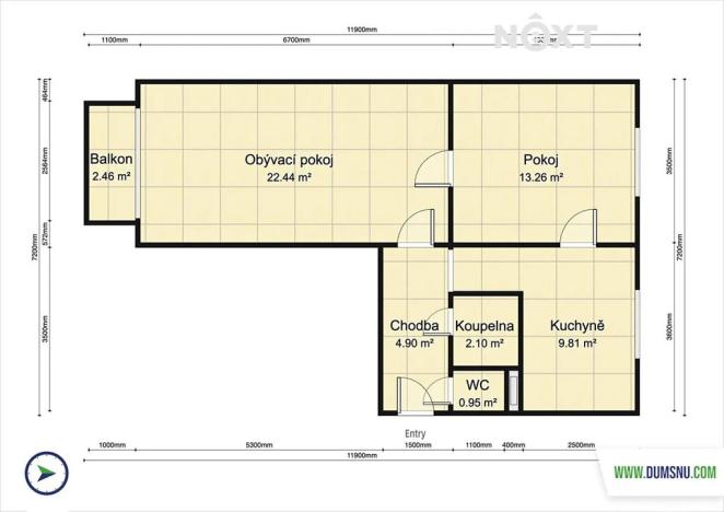 Prodej bytu 2+1, Šumperk, Revoluční, 55 m2