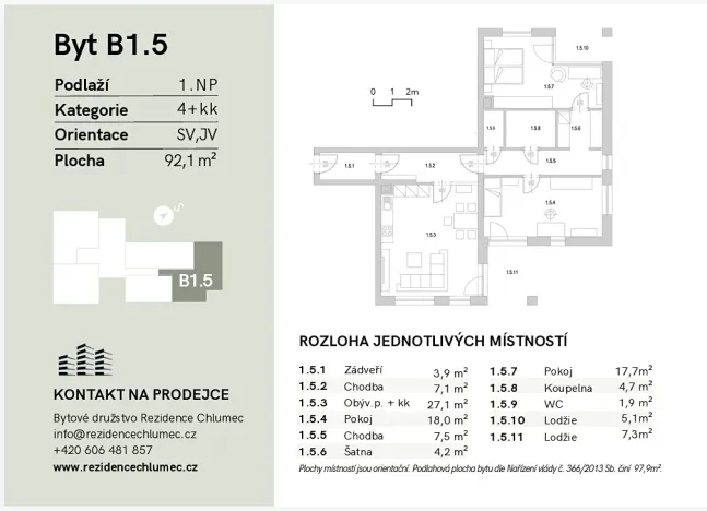 Prodej bytu 3+kk, Chlumec nad Cidlinou, Komenského, 92 m2