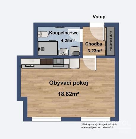 Pronájem bytu 1+kk, Praha - Hlubočepy, Chlupáčova, 27 m2