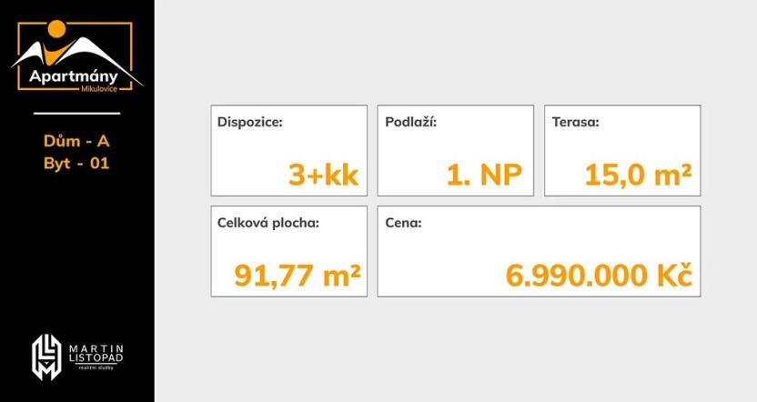 Prodej apartmánu, Mikulovice, 77 m2