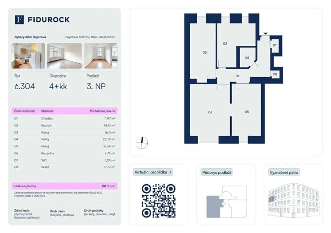 Prodej bytu 4+kk, Brno, Bayerova, 88 m2