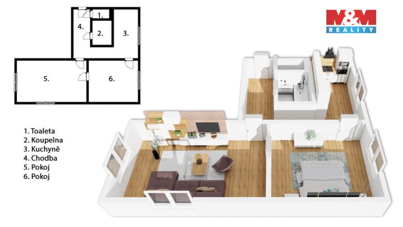 Prodej bytu 2+1, Průhonice, Školní, 53 m2