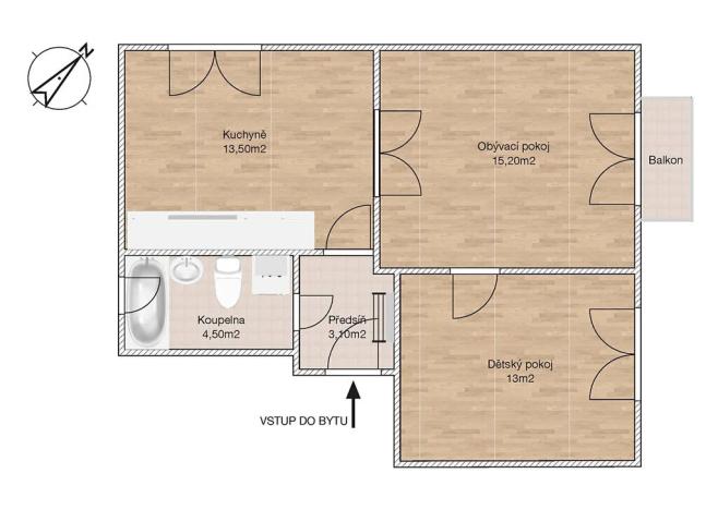 Prodej bytu 2+1, Zastávka, Červený vrch, 50 m2