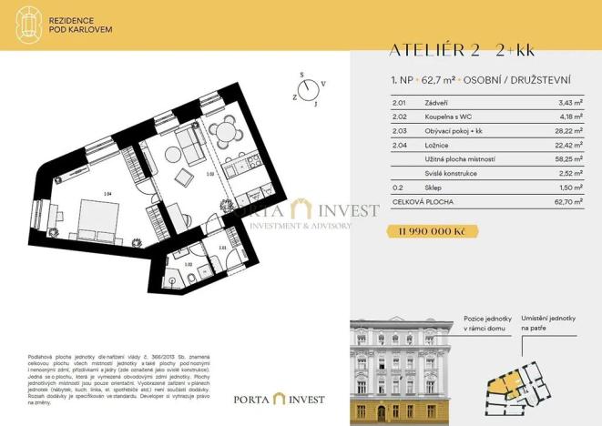 Prodej bytu 2+kk, Praha - Vinohrady, Pod Karlovem, 63 m2