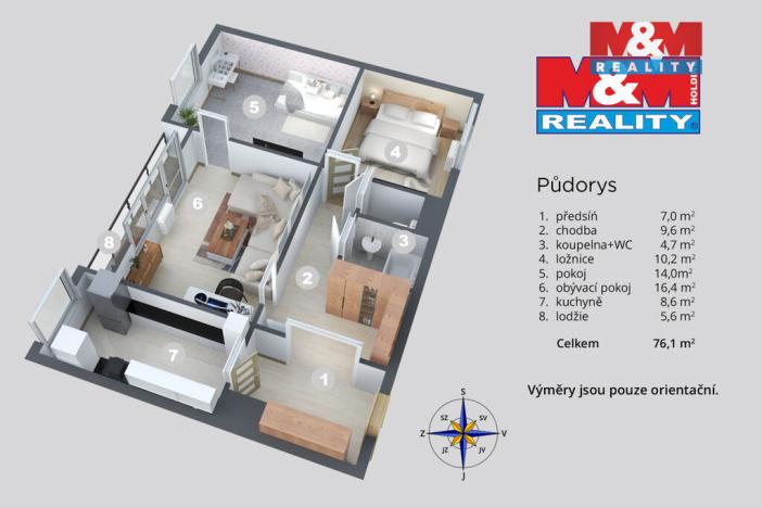 Prodej bytu 3+1, Ústí nad Labem - Krásné Březno, Obvodová, 72 m2