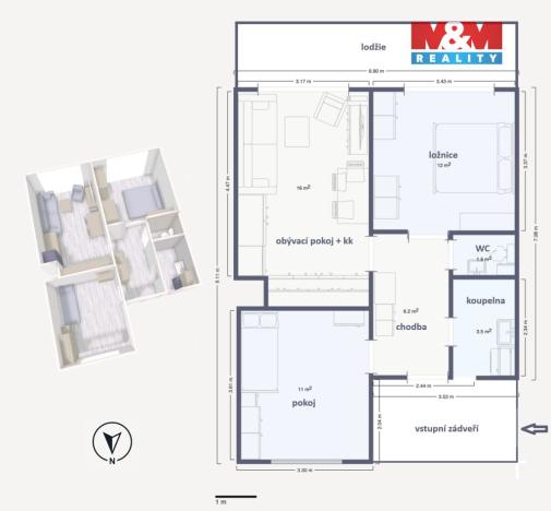 Pronájem bytu 3+kk, Praha - Košíře, Hlaváčkova, 73 m2