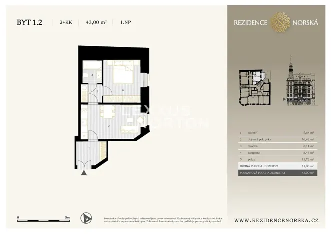 Prodej bytu 2+kk, Praha - Vršovice, Norská, 43 m2