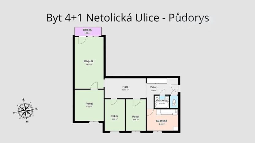 Prodej bytu 4+1, České Budějovice, Netolická, 80 m2
