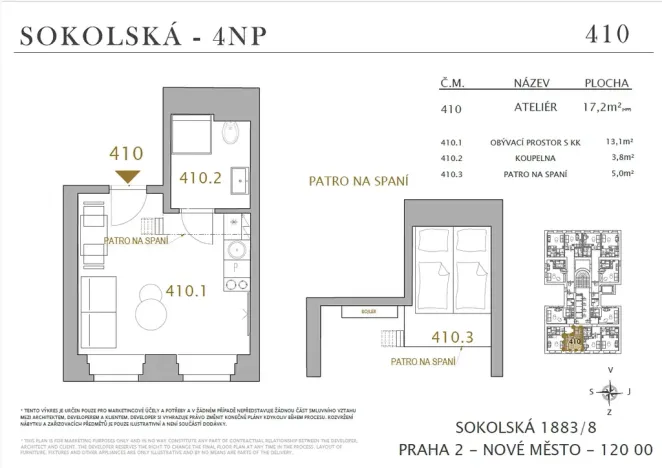 Pronájem bytu 1+kk, Praha - Nové Město, Sokolská, 17 m2