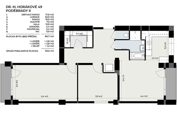 Prodej bytu 3+1, Poděbrady, Dr. Horákové, 86 m2