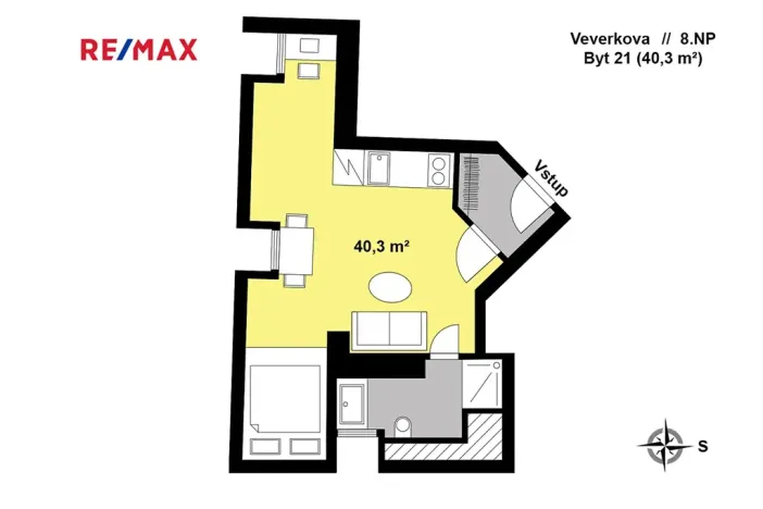Prodej bytu 1+kk, Praha - Holešovice, Veverkova, 40 m2