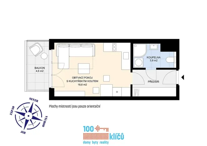 Pronájem bytu 1+kk, Praha - Třebonice, K metru, 32 m2