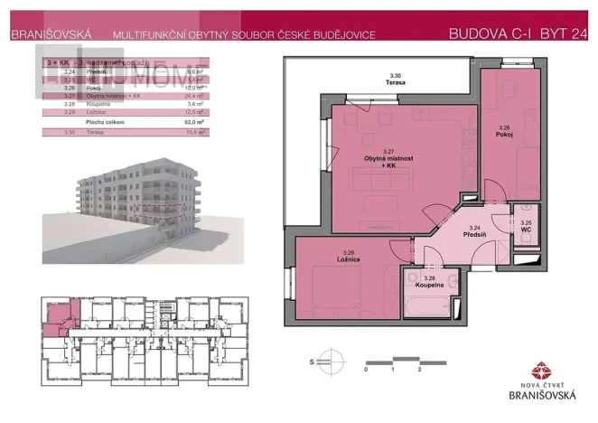 Prodej bytu 3+kk, České Budějovice, Čakovská, 14439 m2