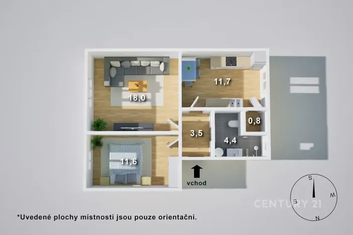 Pronájem bytu 2+1, Děčín, Ruská, 50 m2