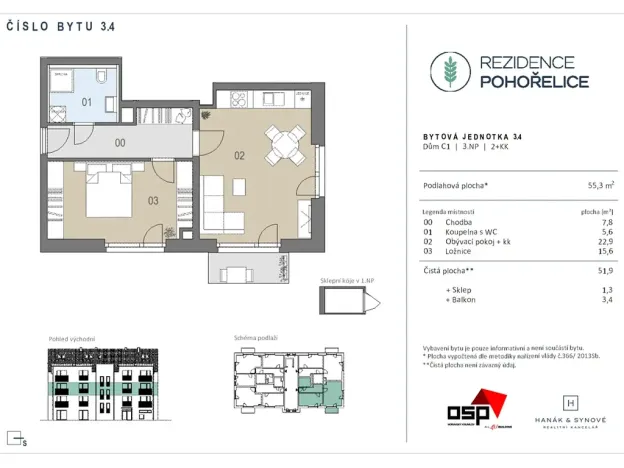 Pronájem bytu 2+kk, Pohořelice, U Kasáren, 55 m2