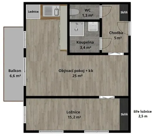 Pronájem bytu 2+kk, Zlín, 50 m2