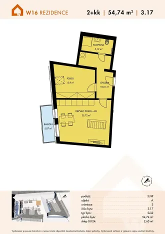 Prodej bytu 2+kk, Třešť, Wolkerova, 55 m2