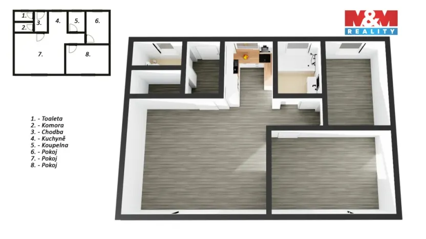 Pronájem bytu 3+kk, Olomouc - Nové Sady, Rooseveltova, 54 m2