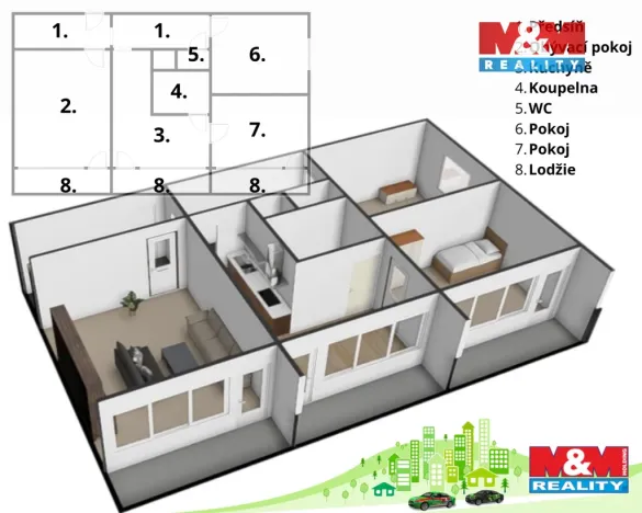 Prodej bytu 3+1, Chomutov, Seifertova, 64 m2