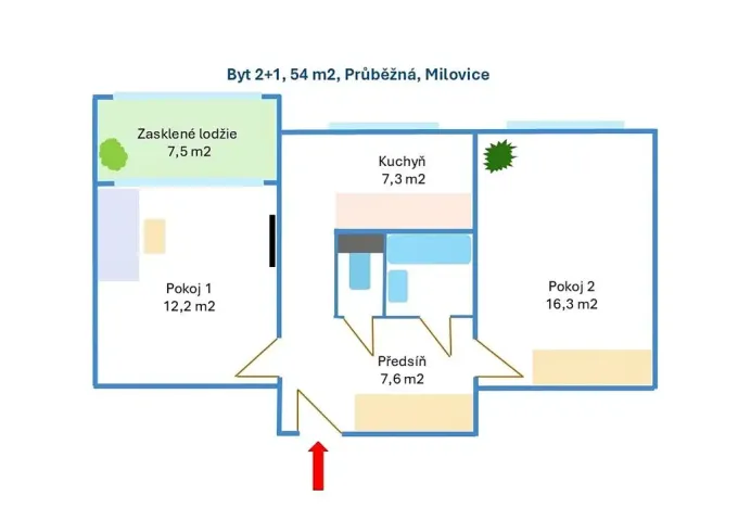 Prodej bytu 2+1, Milovice, Průběžná, 54 m2