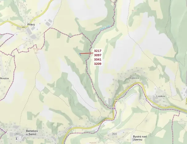 Dražba lesa, Benešov u Semil, 1649 m2