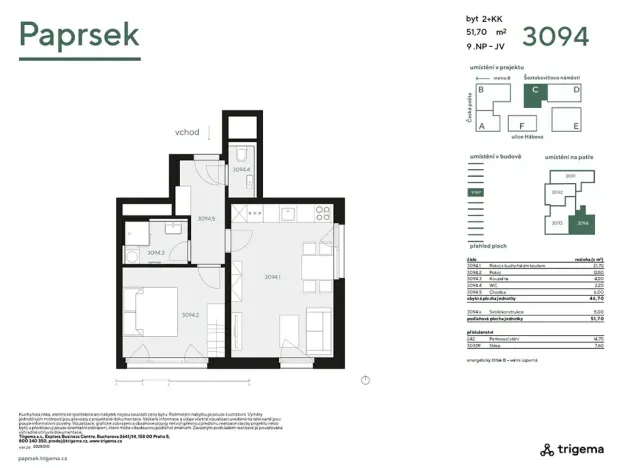 Pronájem bytu 2+kk, Praha - Stodůlky, Hábova, 52 m2