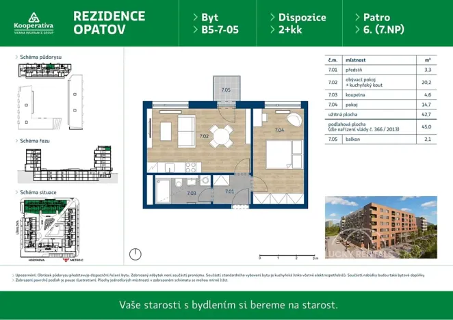 Pronájem bytu 2+kk, Praha - Chodov, Líbalova, 45 m2