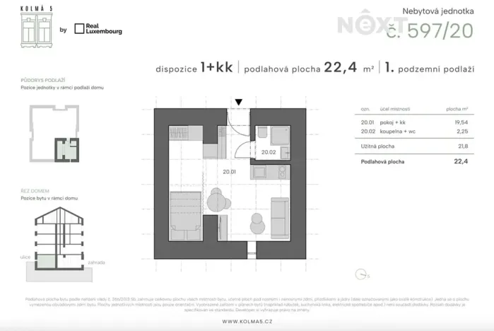Prodej bytu 1+kk, Praha - Vysočany, Kolmá, 23 m2