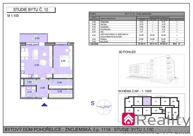 Prodej bytu 2+kk, Pohořelice, Znojemská, 61 m2