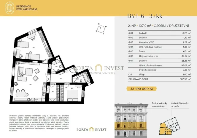 Prodej bytu 3+kk, Praha - Vinohrady, Pod Karlovem, 106 m2