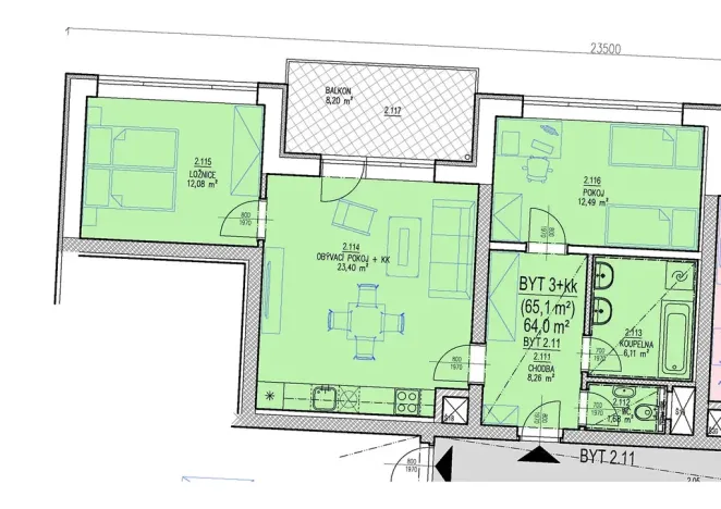 Prodej bytu 3+kk, Brno, Chvalovka, 54 m2
