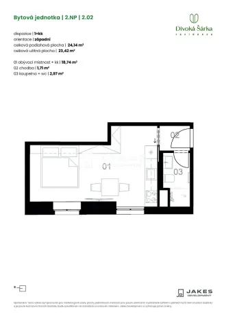 Pronájem bytu 1+kk, Praha - Liboc, Jenečská, 27 m2