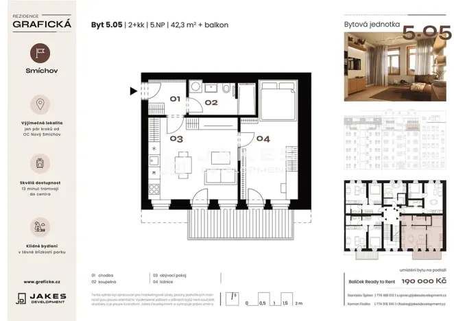 Prodej bytu 2+kk, Praha - Smíchov, Grafická, 42 m2
