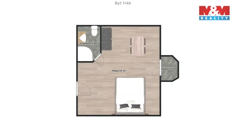 Pronájem bytu 1+kk, Bříství, 34 m2