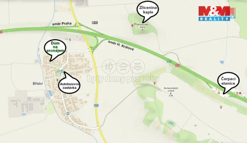 Pronájem bytu 1+kk, Bříství, 34 m2