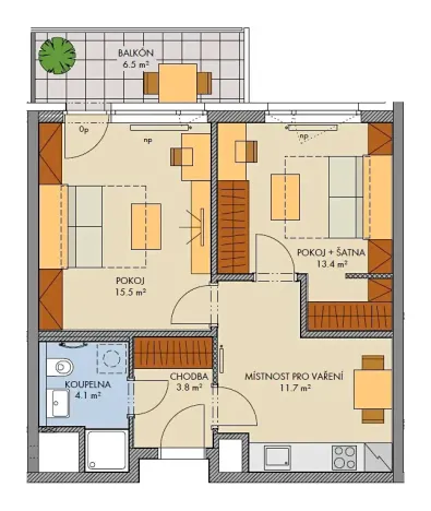 Prodej bytu 2+1, Praha - Hlubočepy, Gollové, 51 m2