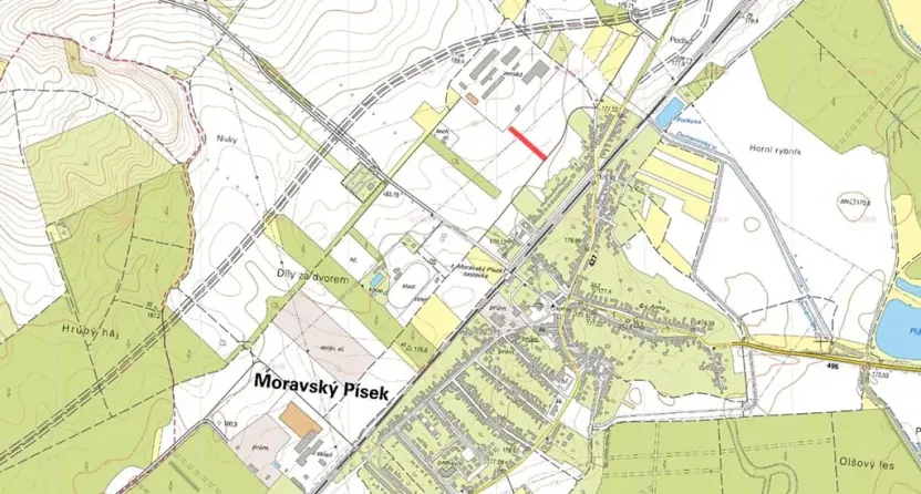 Prodej podílu komerčního pozemku, Moravský Písek, 774 m2