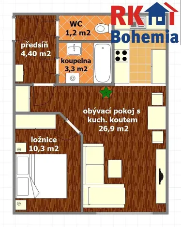 Pronájem bytu 2+kk, Šestajovice, Komenského, 46 m2