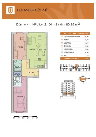Pronájem bytu 3+kk, Olomouc - Řepčín, Edvarda Beneše, 78 m2