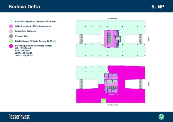 Pronájem kanceláře, Praha - Michle, Za Brumlovkou, 2030 m2