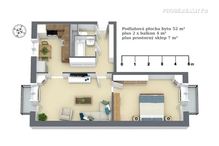 Pronájem bytu 2+1, Beroun, U Nádraží, 52 m2