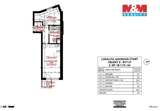 Prodej bytu 2+kk, Praha - Horní Měcholupy, Hornoměcholupská, 45 m2