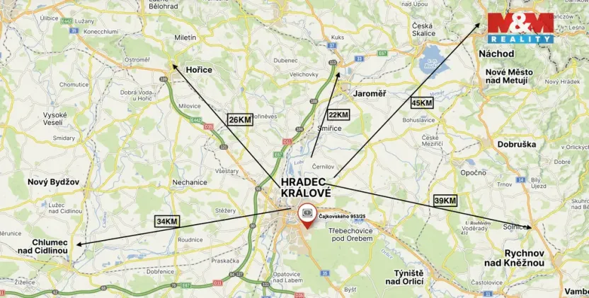 Pronájem bytu 1+1, Hradec Králové - Nový Hradec Králové, Čajkovského, 43 m2