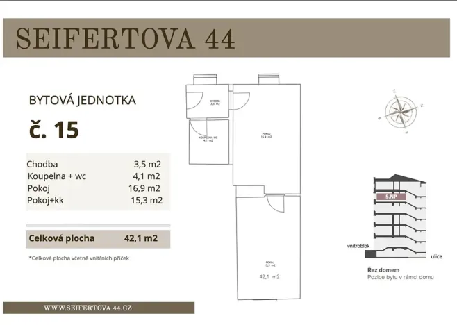 Prodej bytu 2+kk, Praha - Žižkov, Seifertova, 41 m2