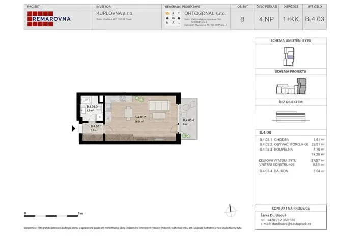 Pronájem bytu 1+kk, Písek, Pražská, 38 m2
