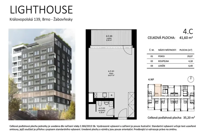 Pronájem bytu 1+kk, Brno, Královopolská, 42 m2